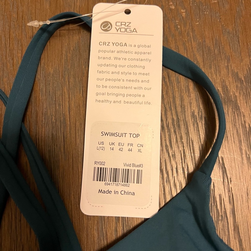 CRZ YOGA dark teal Lace Up Cross Back Swimsuit Bikini Top Size L - Picture 5 of 5